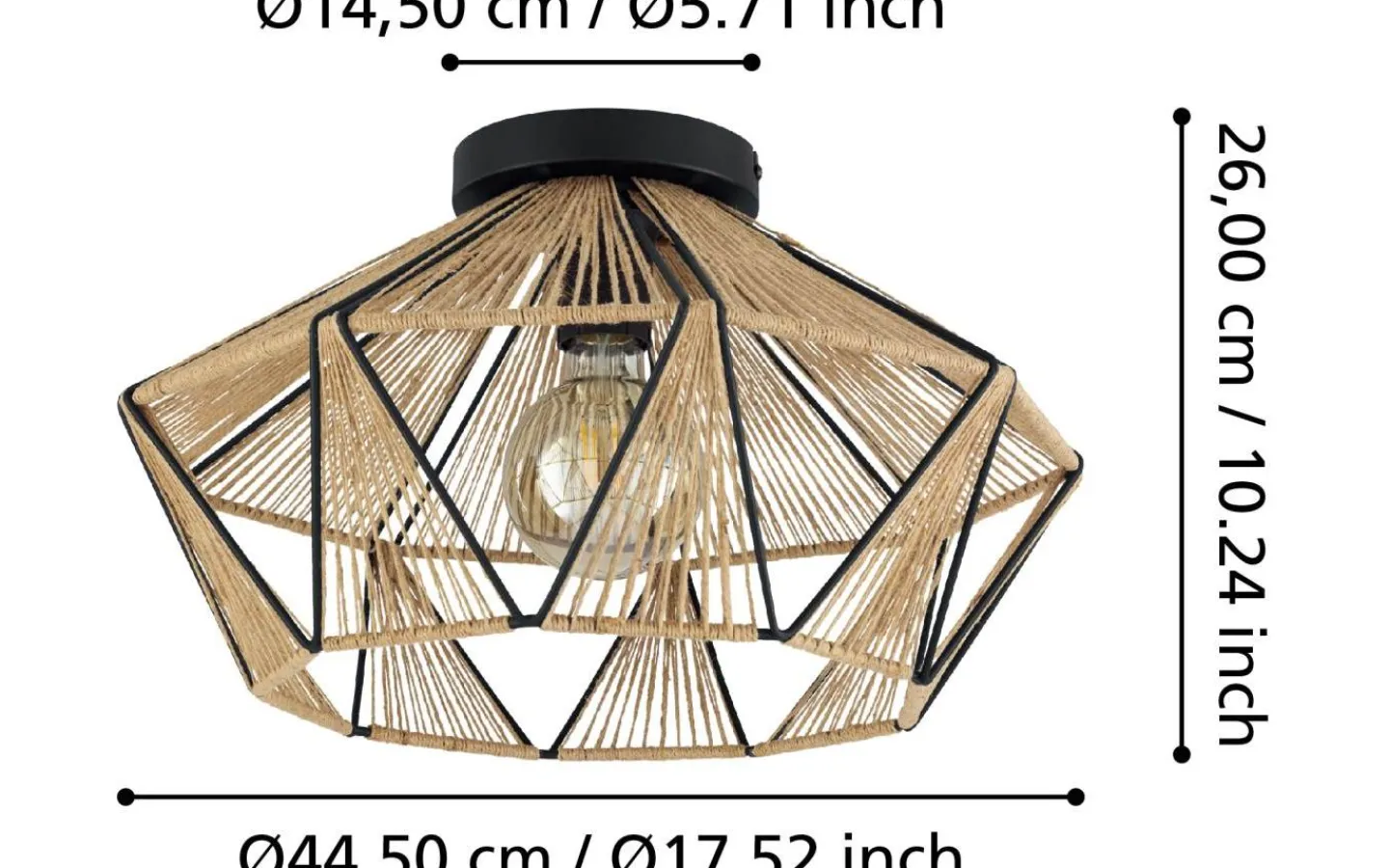 Plafonder < Eglo Adwickle Plafond 44,5cm Jute/Svart