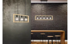 Avlånga Taklampor-Trio Lighting Agra Takpendel 3-delad E27 matt svart/trä