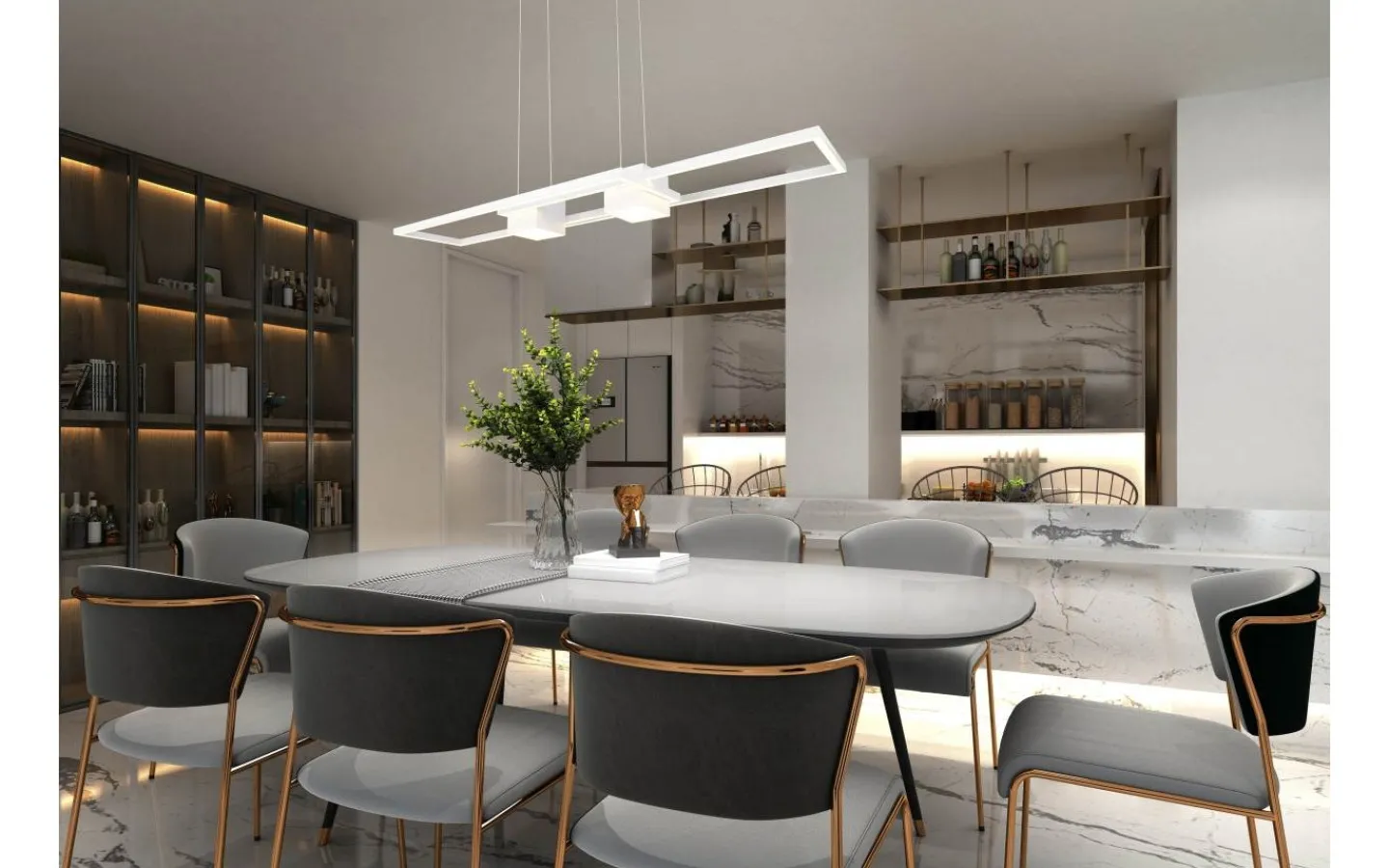 Avlånga Taklampor < Trio Lighting Albany Takpendel LED matt vit