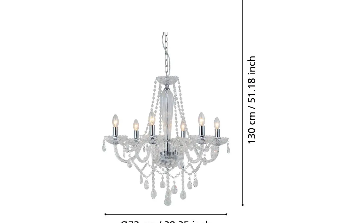 Kristallkronor-Eglo Basilano Kristallkrona 6-Arm 72cm Krom