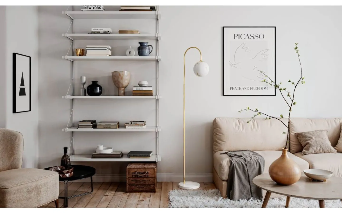 Golvlampor < By Rydens Bellagio Golvlampa 163cm Mässing/Vit