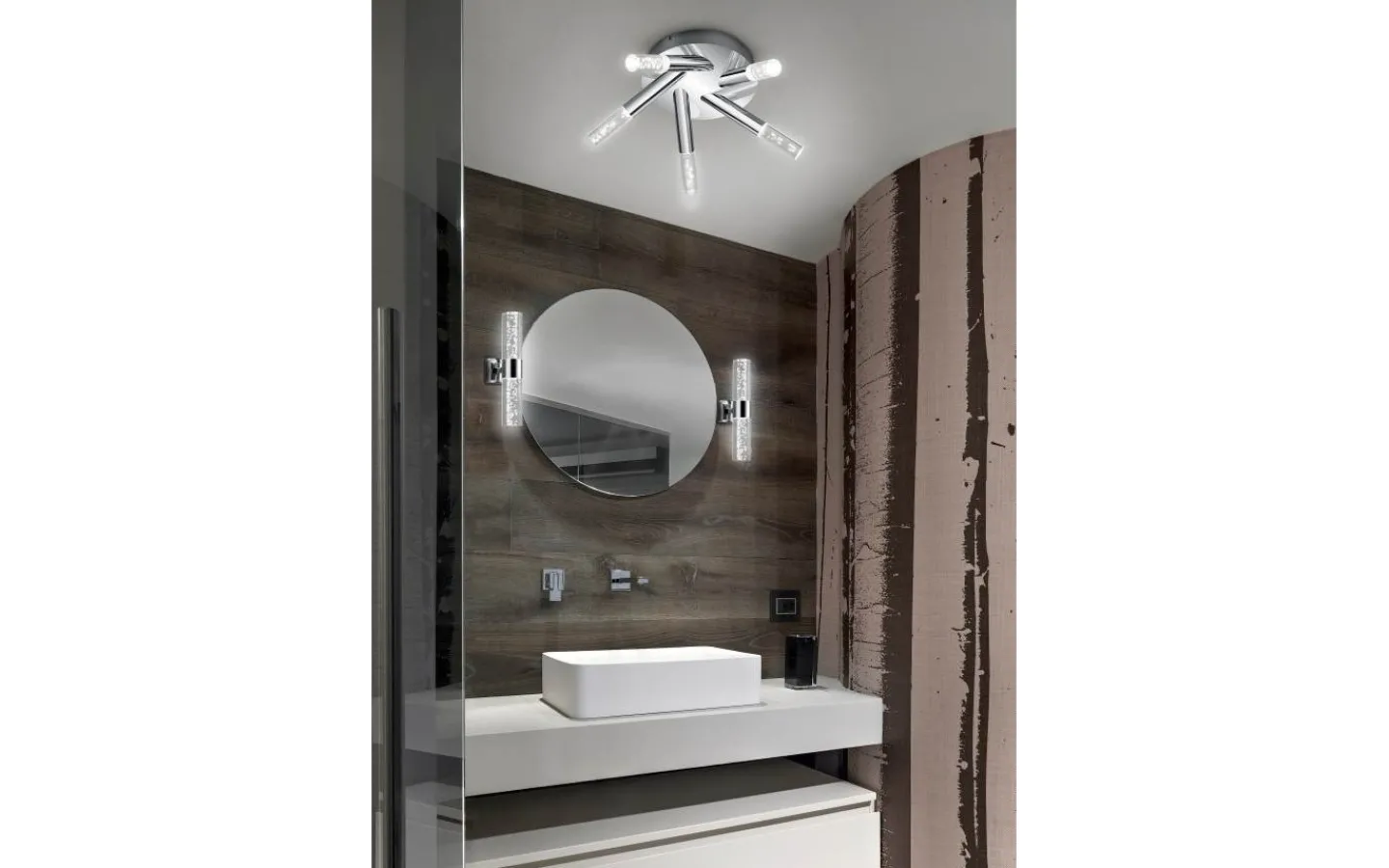Badrumslampor Tak-Trio Lighting Bolsa H2O Plafond LED rund krom/bubbelglas IP44