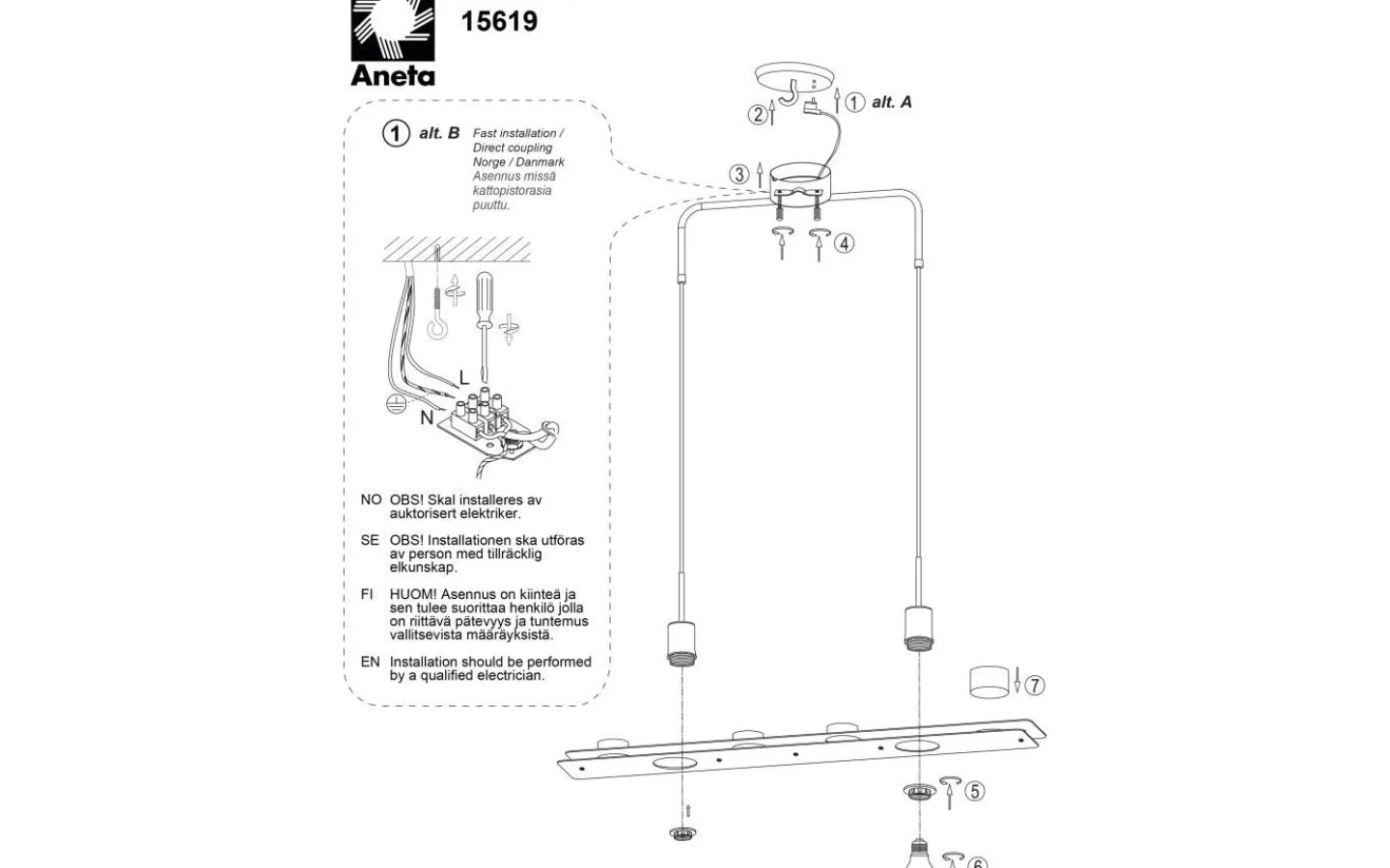 Avlånga Taklampor-Aneta Bricka Taklampa 78cm Svart