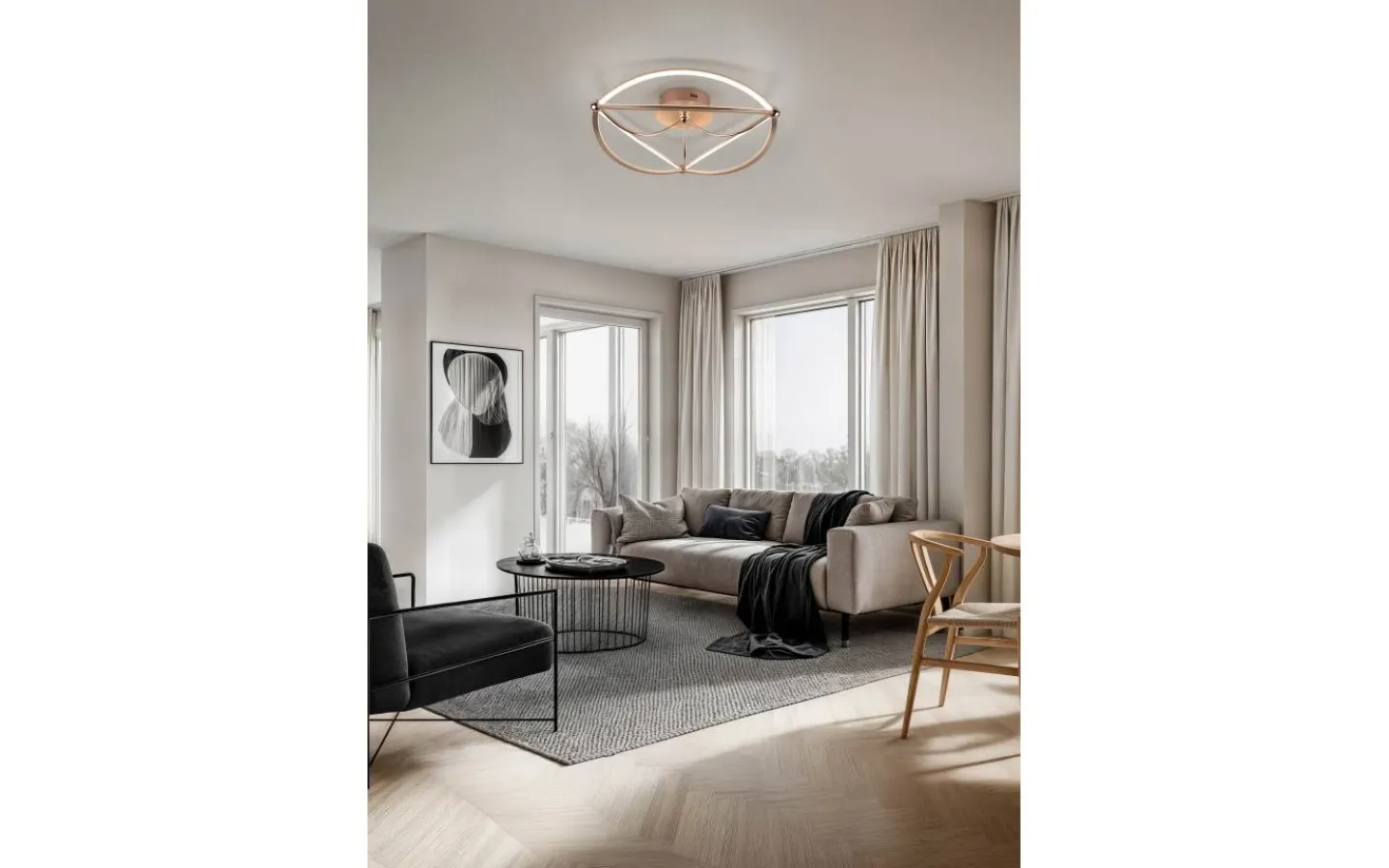 Plafonder-Trio Lighting Charivari Plafond LED 62cm matt mässing
