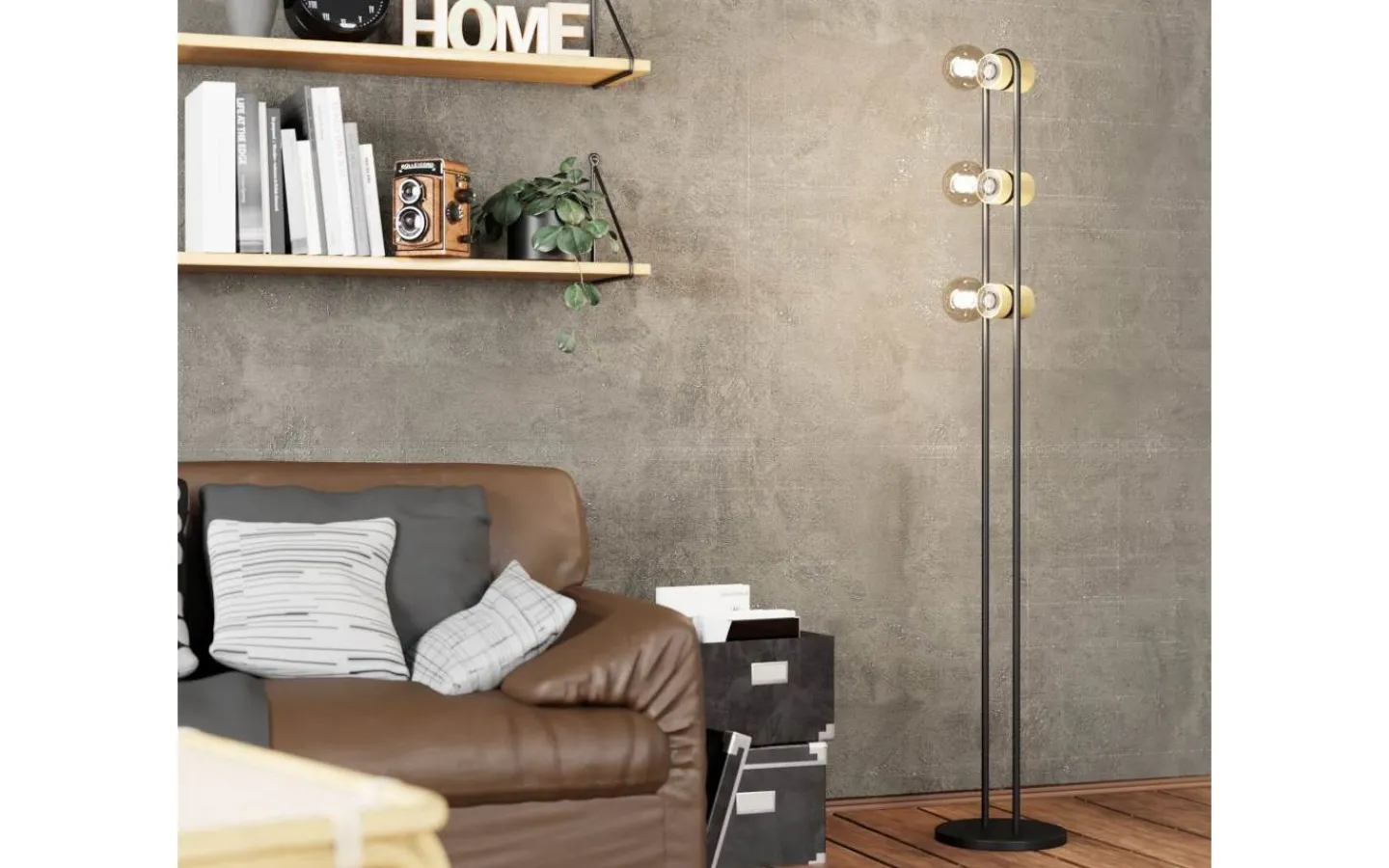 Golvlampor < Eglo Chieveley Golvlampa 141cm Svart/Trä