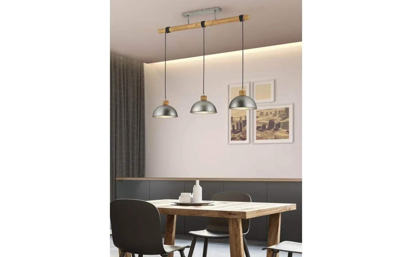 Avlånga Taklampor < Trio Lighting Delhi Takpendel 3-delad E27 antik stål