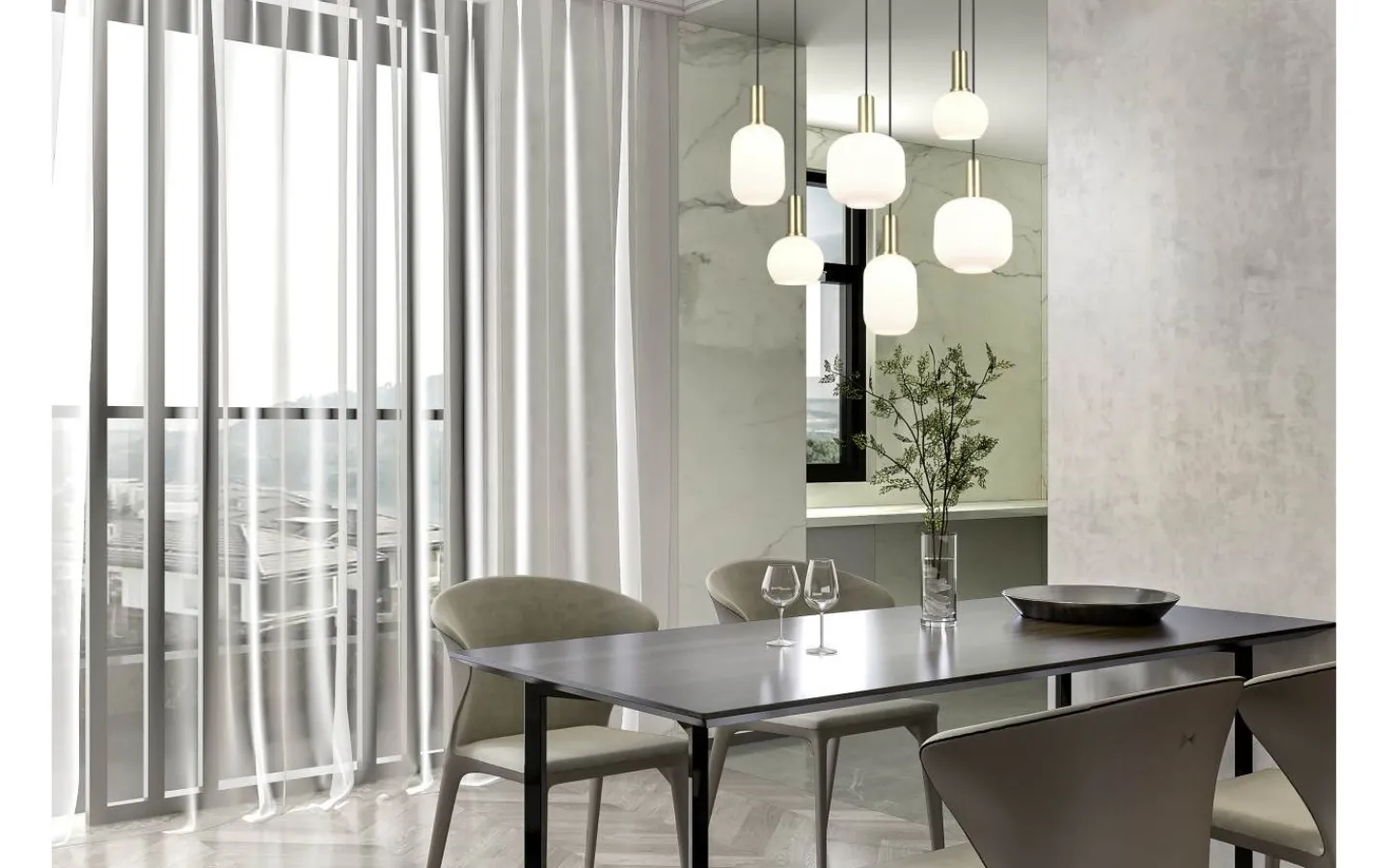Avlånga Taklampor < Trio Lighting Diva Takpendel 6-delad E27 matt mässing/vit