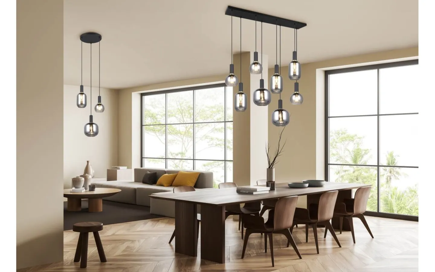 Avlånga Taklampor < Trio Lighting Diva Takpendel 6-delad E27 mattsvart/förkromad