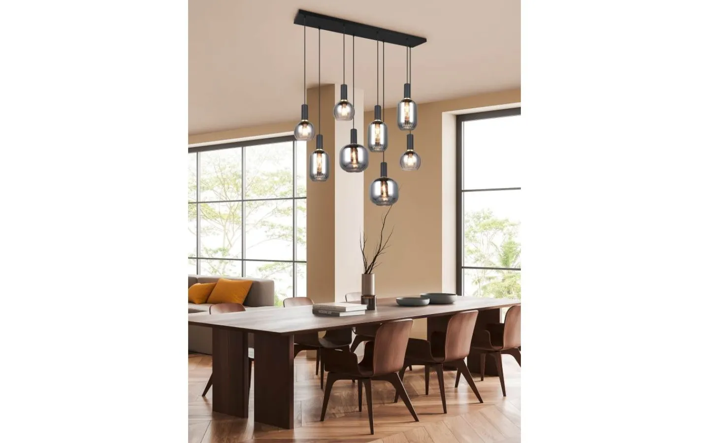 Avlånga Taklampor-Trio Lighting Diva Takpendel 8-delad E27 mattsvart/förkromad