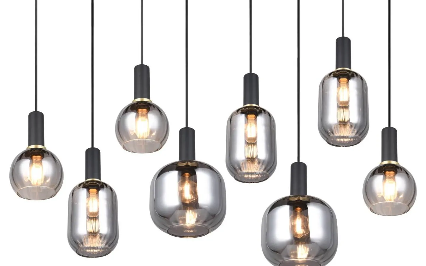 Avlånga Taklampor-Trio Lighting Diva Takpendel 8-delad E27 mattsvart/förkromad