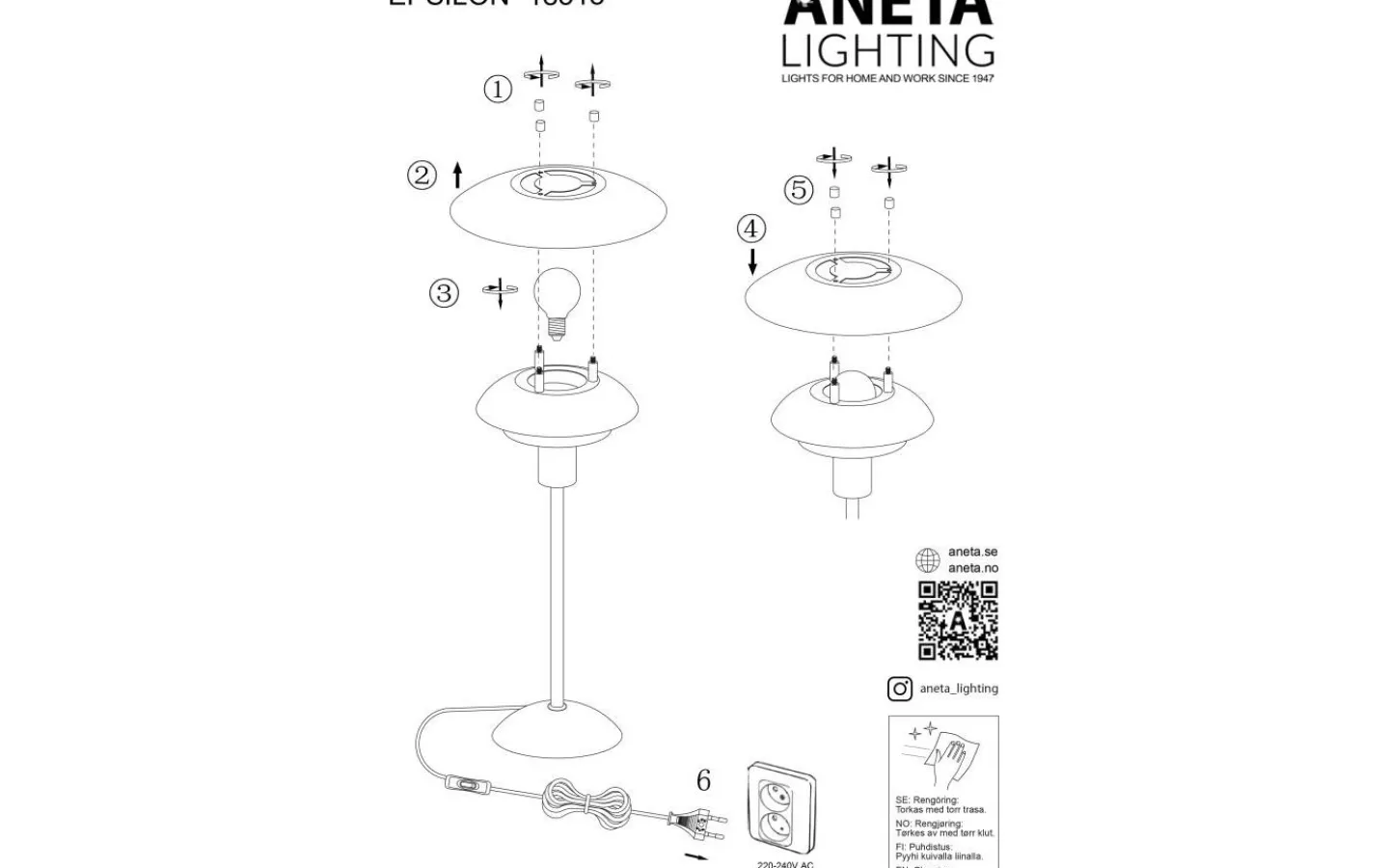 Bordslampor-Aneta Epsilon Bordslampa 37cm Vit