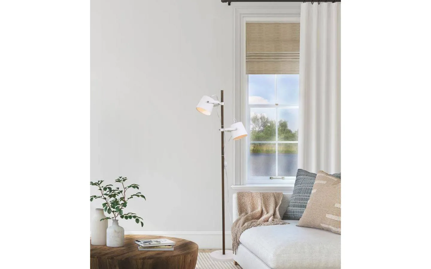 Golvläslampor-Aneta Espresso Golvlampa 150cm Vit/Trä