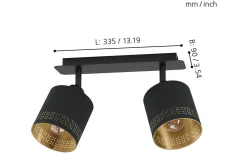 Avlånga Takspotlights|Takspot Med 2 Lampor < Eglo Esteperra Takspotlight 34cm Svart/Guld