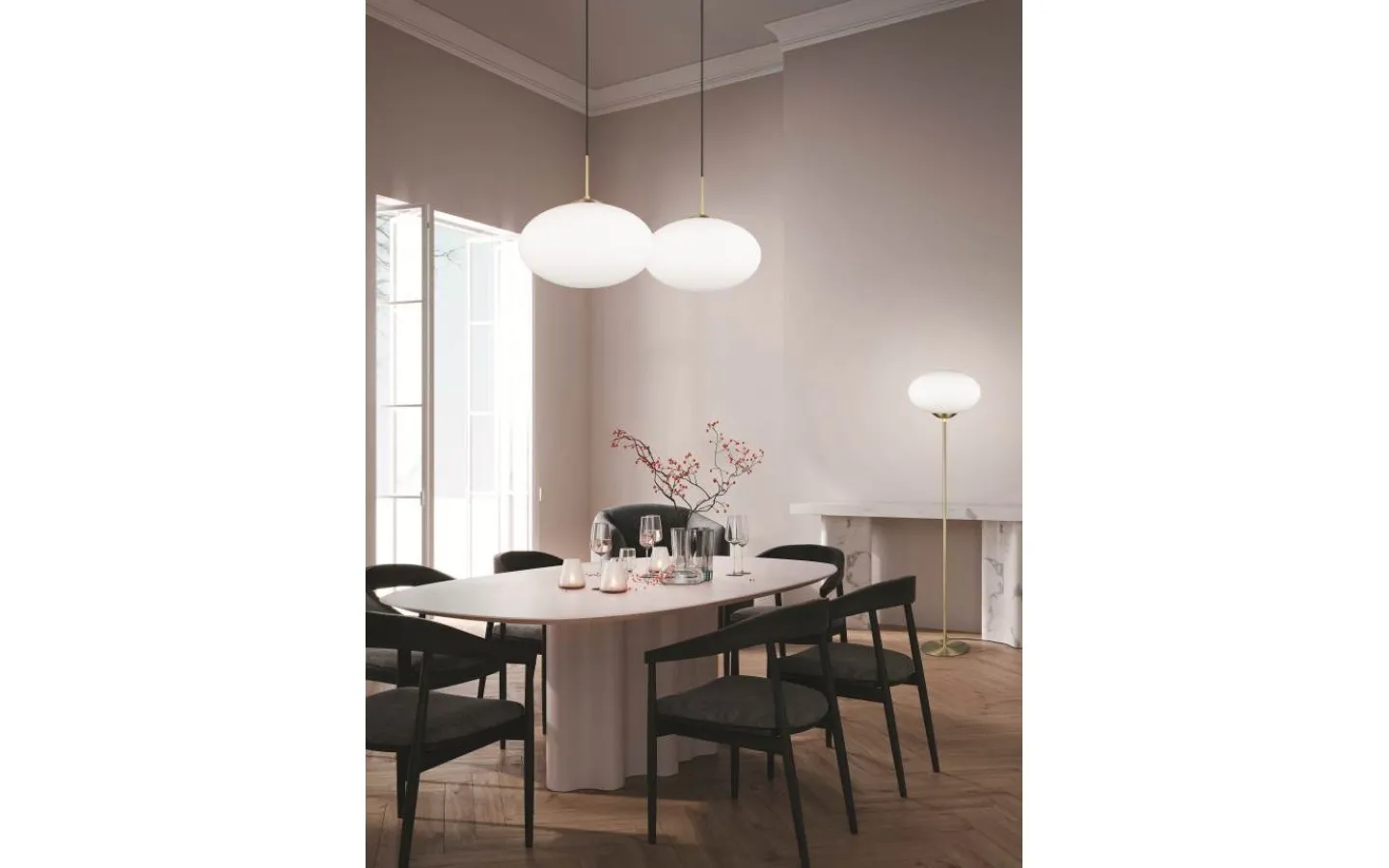 Golvlampor < Trio Lighting Fomento Golvlampa E27 matt mässing/vit