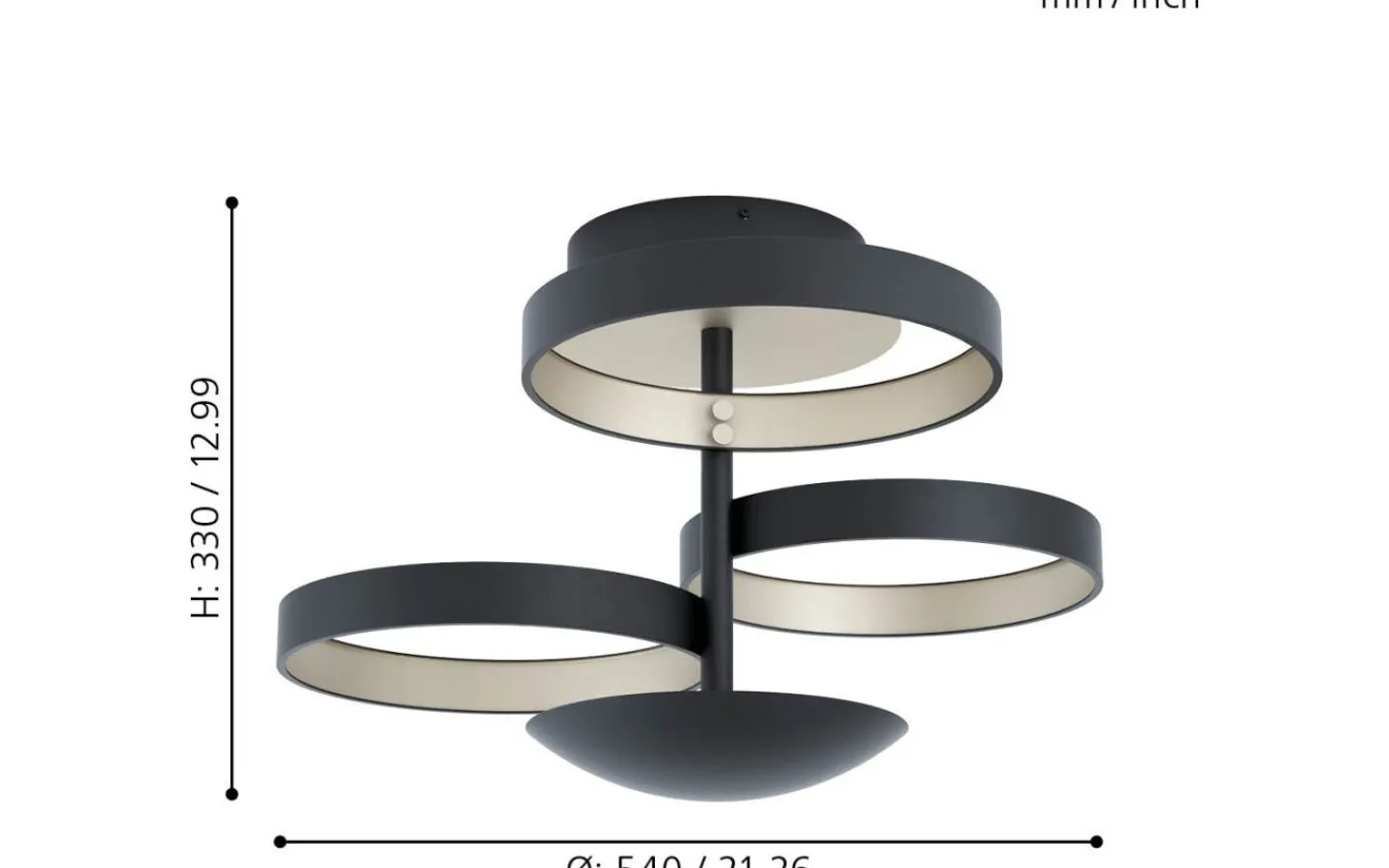 Plafonder-Eglo Gromola Plafond 54cm LED 3000K 33,8W Svart