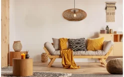 Stora Taklampor Ø50-69 Cm-Trio Lighting Hedda Takpendel 52cm E27 matt svart/sisal