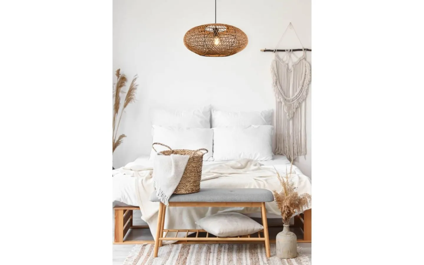 Stora Taklampor Ø50-69 Cm-Trio Lighting Hedda Takpendel 52cm E27 matt svart/sisal