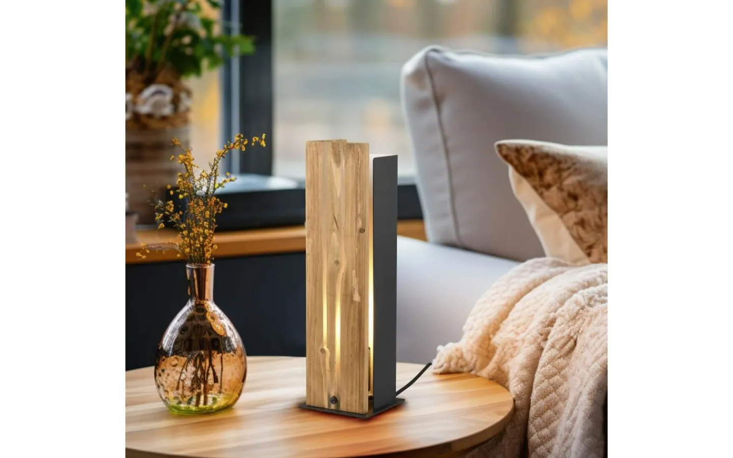 Bordslampor-Trio Lighting Karuni Bordslampa E27 matt svart/trä