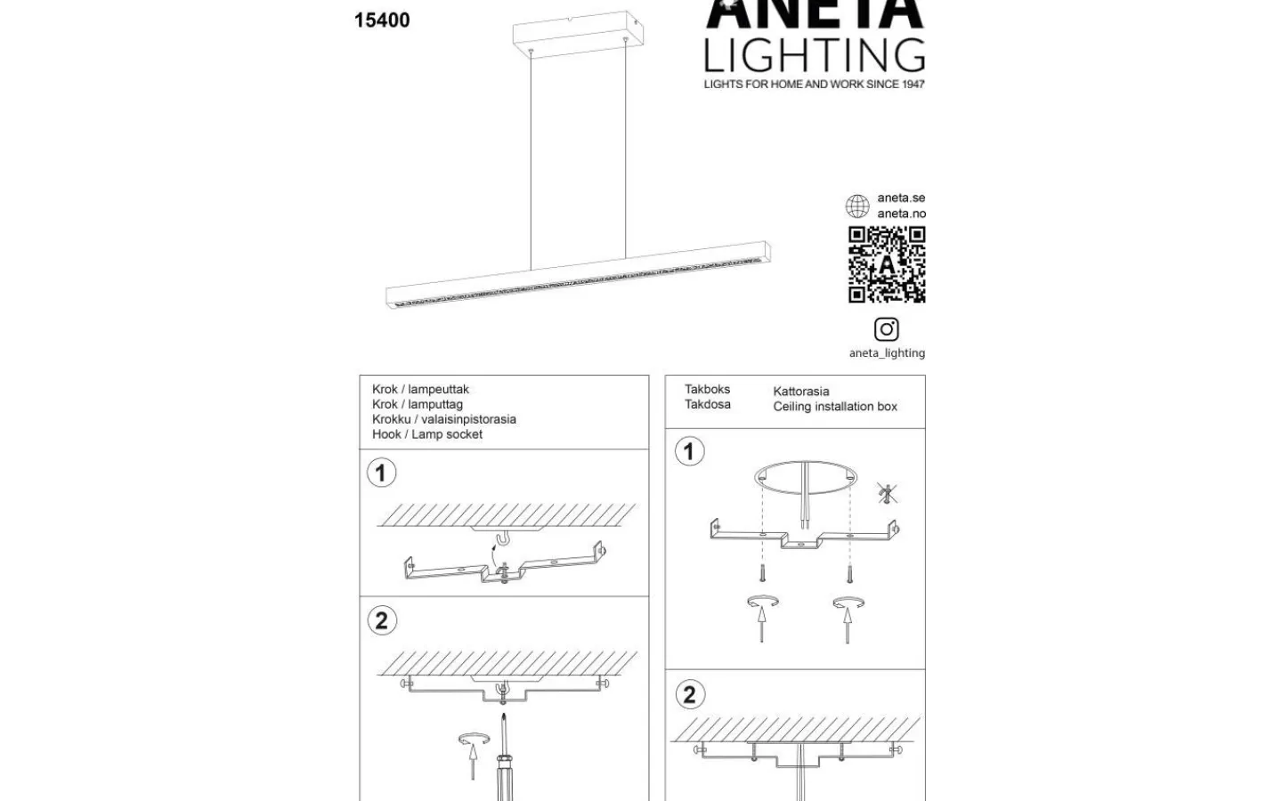 Avlånga Taklampor < Aneta Linea Taklampa 100cm LED 22W 3000K Trä/Svart