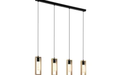 Avlånga Taklampor-Eglo Littleton Taklampa 116cm 4L Svart/Trä