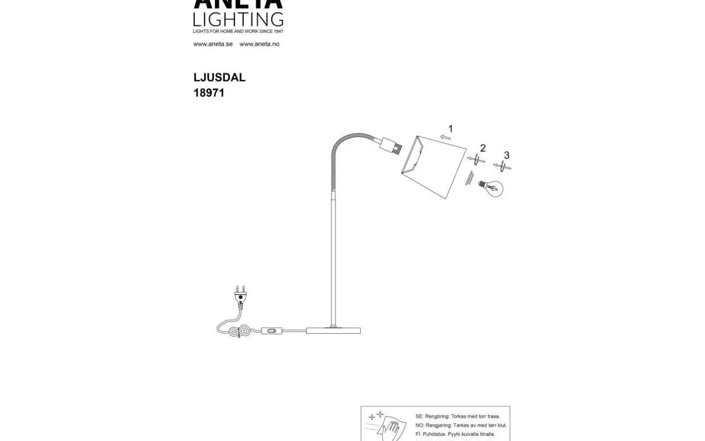 Skrivbordslampor-Aneta Ljusdal Bordslampa 49cm Vit/Matt Mässing