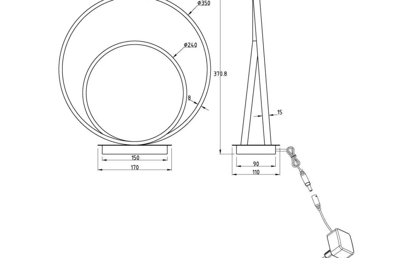 Vardagsrum|Bordslampor-Aneta Loop Bordslampa 37cm 3-steg DIM LED 14W 3000K Stål