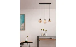 Avlånga Taklampor-Trio Lighting Lumina Takpendel 3-delad E14 matt svart/bärnsten