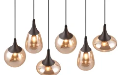 Avlånga Taklampor < Trio Lighting Lumina Takpendel 6-delad E14 matt svart/bärnsten