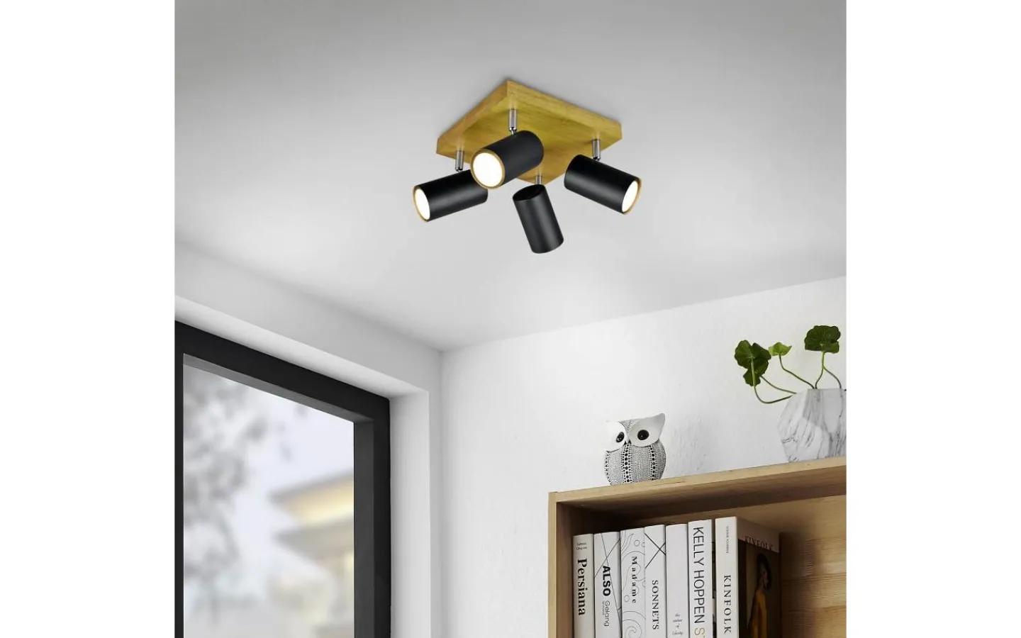 Takspot Med Minst 4 Lampor-Trio Lighting Marley Spotlight 4-delad GU10 matt svart/trä