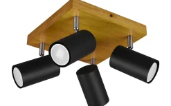 Takspot Med Minst 4 Lampor-Trio Lighting Marley Spotlight 4-delad GU10 matt svart/trä
