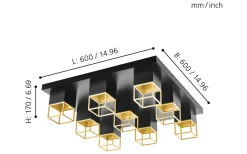 Plafonder-Eglo Montebaldo 60cm Svart/Guld