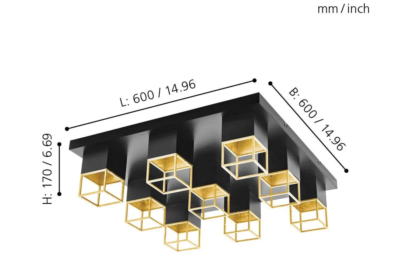 Plafonder-Eglo Montebaldo 60cm Svart/Guld