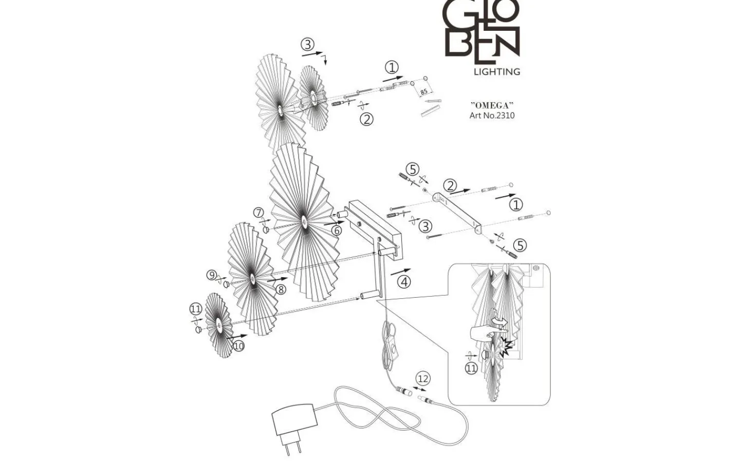 Vardagsrum|Hall & Trappa < Globen Lighting Omega Vägglampa 70cm LED 4,2W Svart