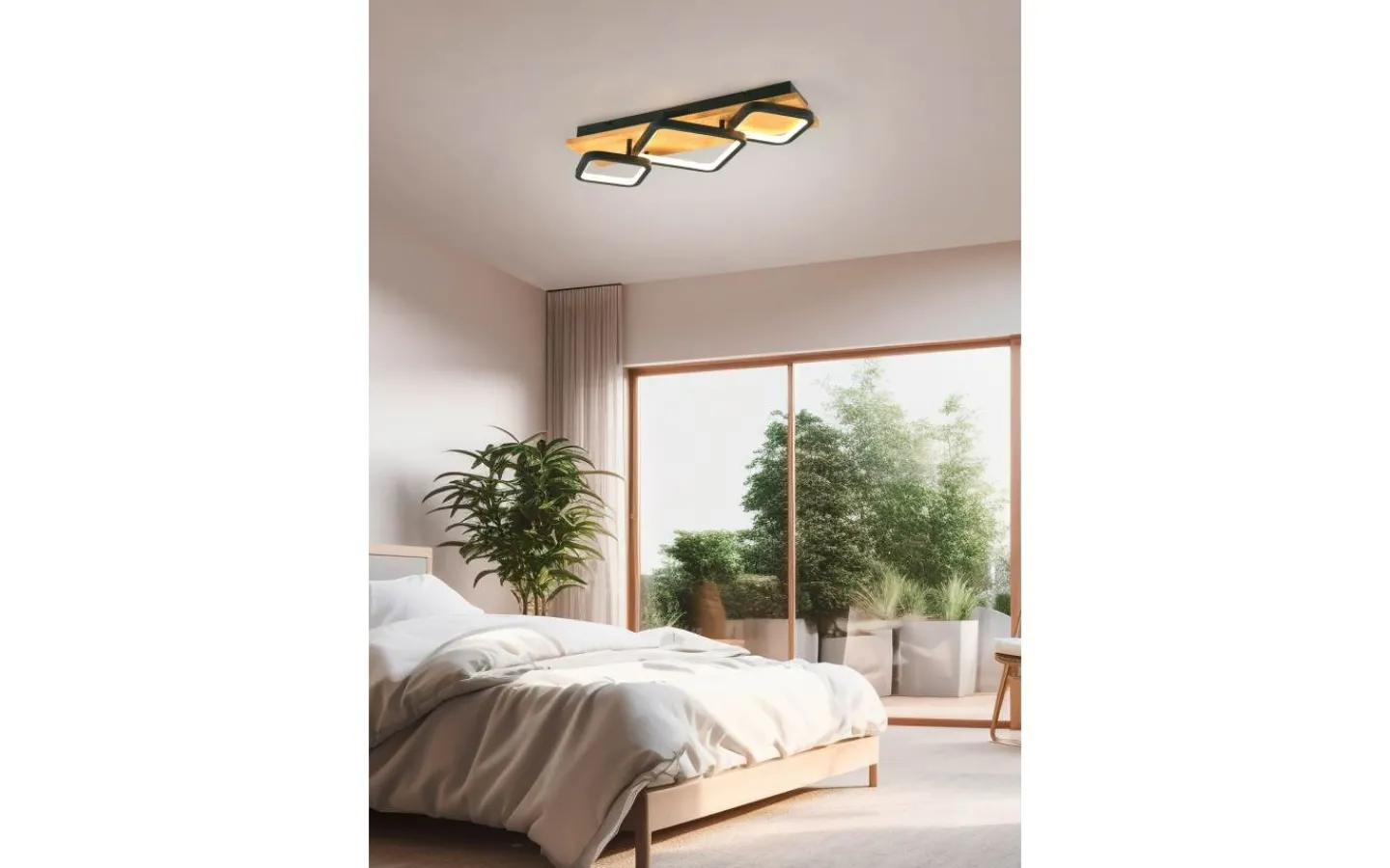 Plafonder < Trio Lighting Rama Plafond LED 3-delad mattsvart/trä