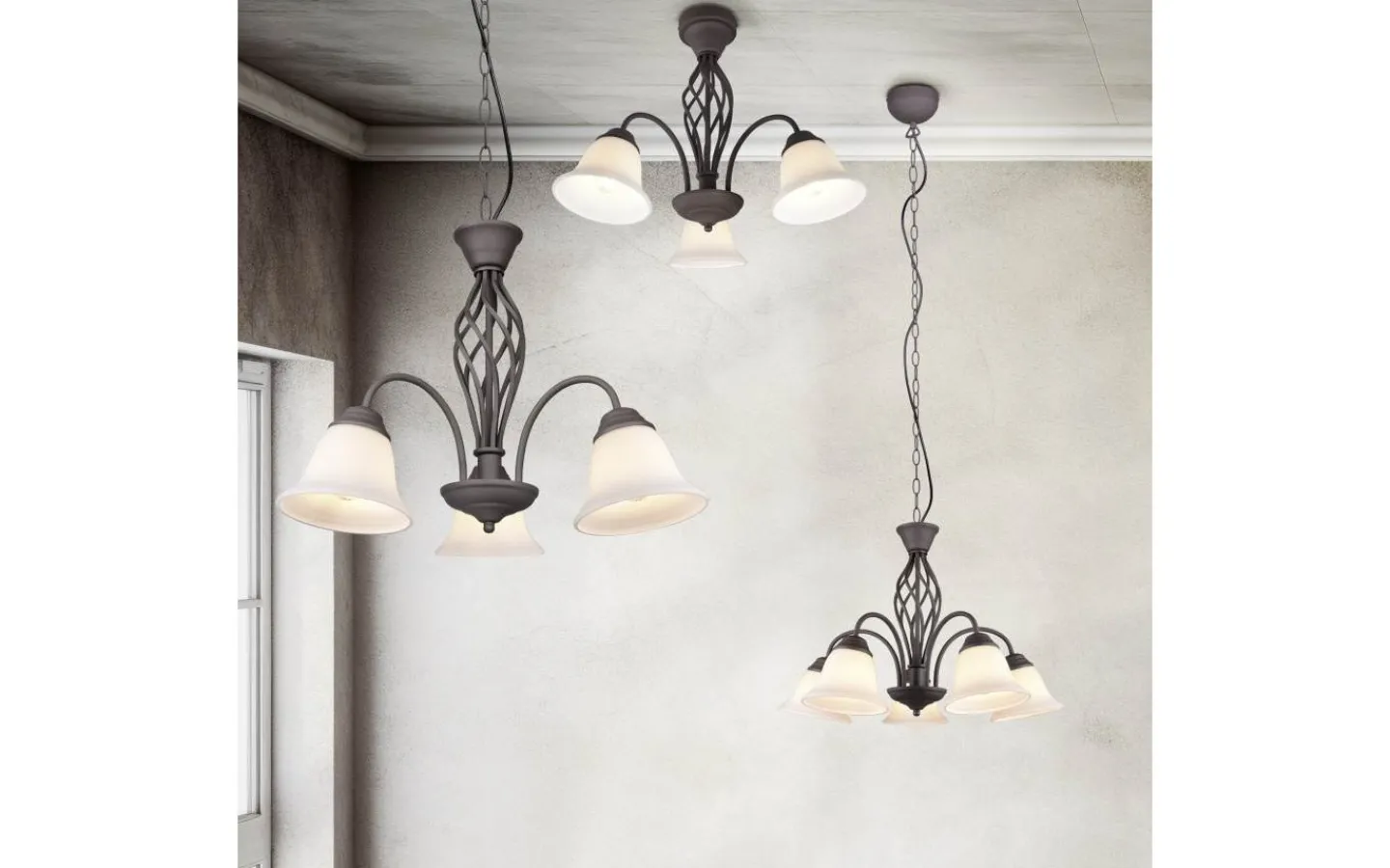Stora Taklampor Ø50-69 Cm < Trio Lighting Rustica Takkrona 55cm 3-delad E27 rustik