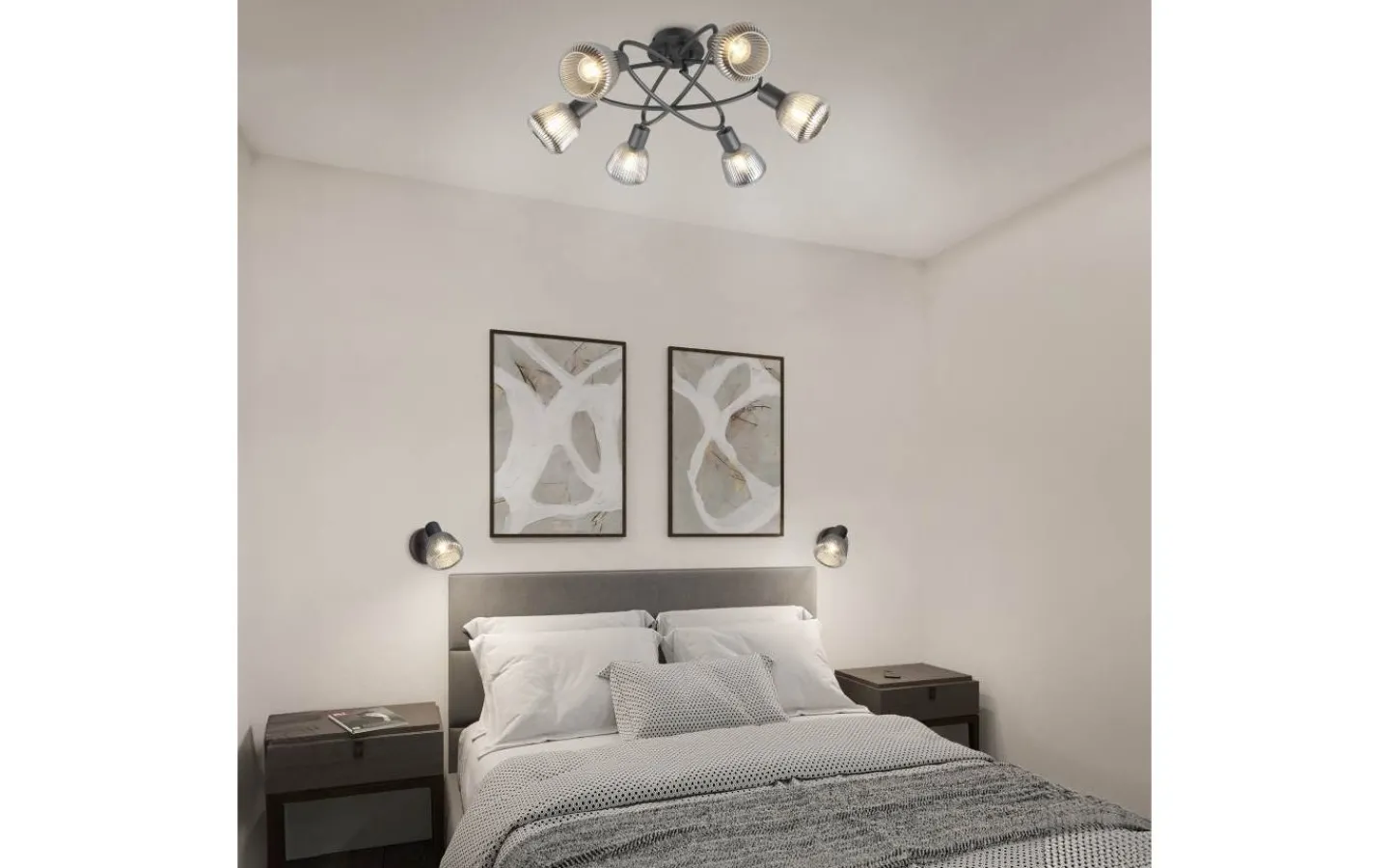 Plafonder < Trio Lighting Tarifa Plafond 6-delad E14 mattsvart/förkromad